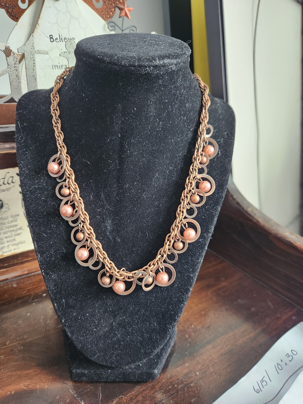 Women's Rose Gold Tone Bead Statement Necklace